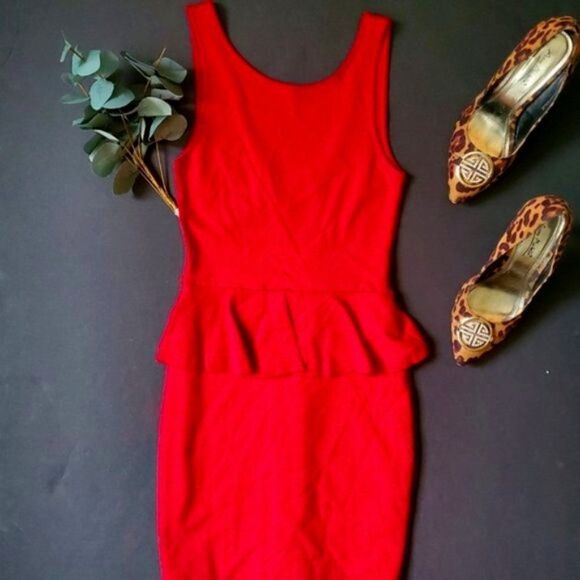 Zara Trafaluc Red Peplum Dress - Picture 1 of 8